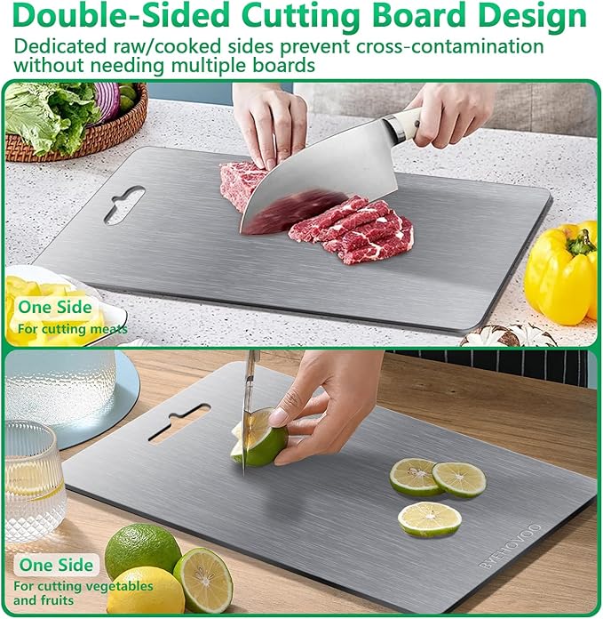 Titanium Cutting Boards for Kitchen [Set of 3], Double Sided Pure Titanium Cutting Board | Easy to Clean | Dishwasher Safe | Food-Grade Raw & Cooked Foods or Outdoor Camping Chopping Board-Ruum Studio Home
