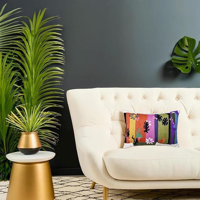 Lumbar Matisse Decorative Pillow Cover Art Nouveau Toss Pillowcase Farmhouse Chair Cushion Contemporary Pillowsham Mid-Century Couch Cushions Hand Embroidered Pillow Wool 18x18-Ruum Studio Home