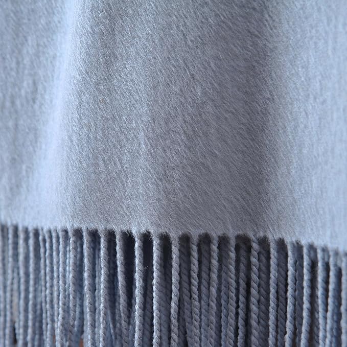 CUDDLE DREAMS Silk Throw Blanket with Hand-Knotted Fringe, Natural, Soft & Breathable (Ice Blue)-Ruum Studio Home