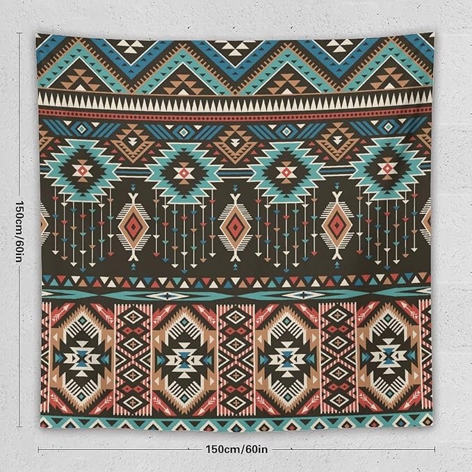 HZOHNAGO Aztec Tapestry Turquoise Blue and Brown and Native American Tribal Pattern Printed Wall Tapestry Wall Hanging for Bedroom Living Room Dorm 60" W x 60" H-Ruum Studio Home
