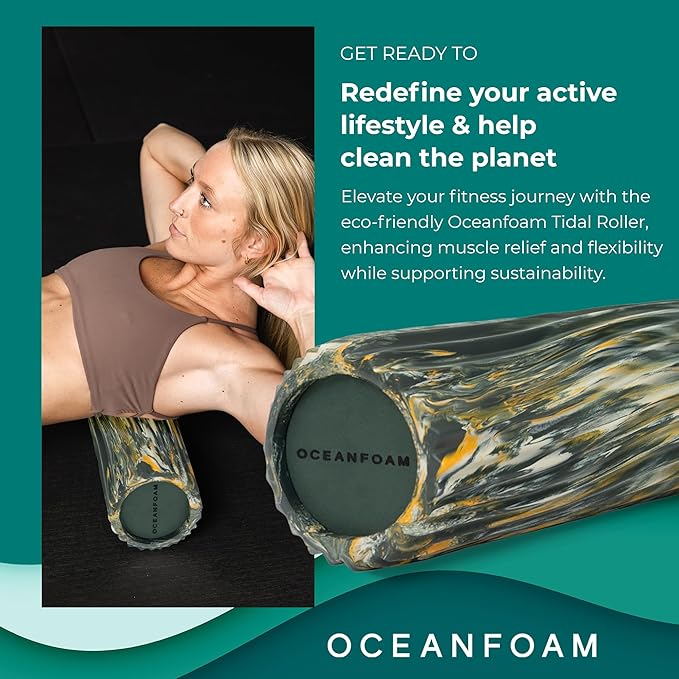 Oceanfoam Tidal Roller - Hunter, Gold & Natural Marbled - Muscle Massage Foam Roller for Back Pain & Stretching - Firm & Ergonomic Wide Wave Textured - Yoga, Athletics, Wellness - Full Size, 20" x 5"-Ruum Studio Home