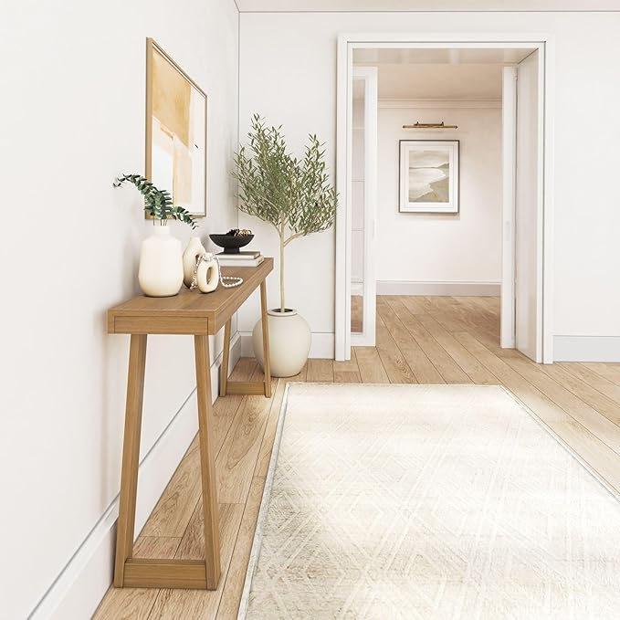 Plank+Beam Solid Wood Console Table, 66 Inch, Sofa Table, Narrow Entryway Table for Hallway, Behind The Couch, Living Room, Foyer, Easy Assembly, Pecan-Ruum Studio Home