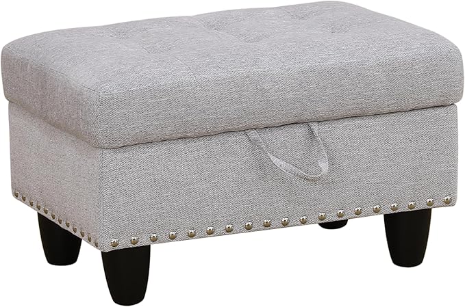 Ottoman Rectangular Storage Ottoman Bench, Flannel Footrest Stool Footstool with Lid for Living Room, Bedroom, Entryway, Gray White, 28.5"x19"x17.5"-Ruum Studio Home