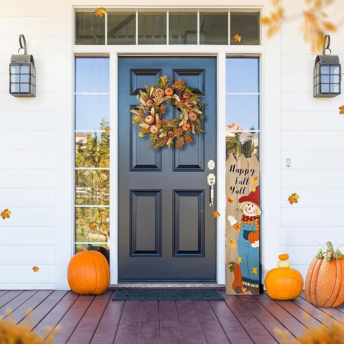 Glitzhome 24''D Fall Pumpkin Leaf Floral Wreath Decor, Artificial Harvest Door Wreath for Autumn or Thanksgiving Decoration-Ruum Studio Home