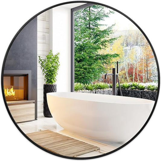 Fabuday Black Circle Mirror for Wall 22 inch - Round Mirror for Bathroom, Entryway, Living Room, Hallway, Bedroom Decor, Small Matte Frame Mirrors-Ruum Studio Home