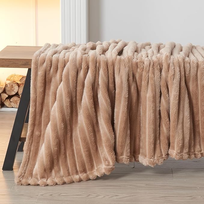 NEWCOSPLAY Super Soft Throw Blanket Taupe Premium Silky Flannel Fleece 3D Ribbed Jacquard Lightweight Bed Blanket All Season Use (Taupe Ribbed, Throw(40"x50"))-Ruum Studio Home