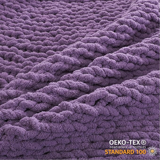 WESHIONGOO Chunky Knit Blanket Throw Knitted Throw Blankets for Couch Bed Fluffy Soft Blanket with Jumbo Chenille Yarn Thick 100% Handmade (Purple, 50"×60")-Ruum Studio Home