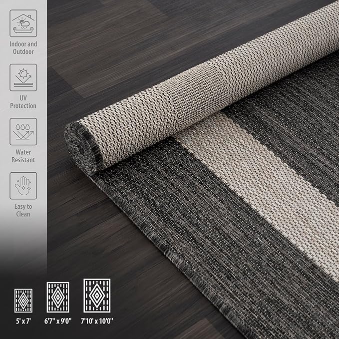 CAMILSON Outdoor Rug 8x10,Modern Outside Rugs for Patios Porches Waterproof Durable Washable Non-Shedding, Easy-to-Clean Indoor Outdoor Area Carpet (8 x 10, Bordered - Dark Gray/Light Gray)-Ruum Studio Home