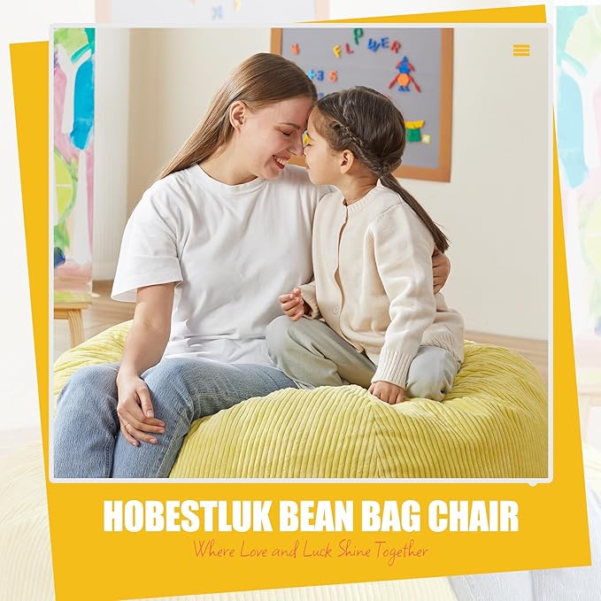 Hobestluk 3.5FT Bean Bag Chair Adult Bean Bag Chair Large Bean Bag Chair with Filler Included Teardrop Bean Bag with Removable Cover for Bedroom Living Room - (Large, Yellow)-Ruum Studio Home