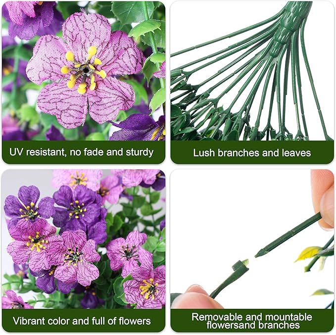 Artificial Faux Hanging Flowers Plants for Spring Outdoor Outside Decoration, 2 PCS Fake Silk Daisy with Eucalyptus UV Resistant Realistic Trailing Vines for Balcony Patio Porch (Darkpurple+Purple)-Ruum Studio Home