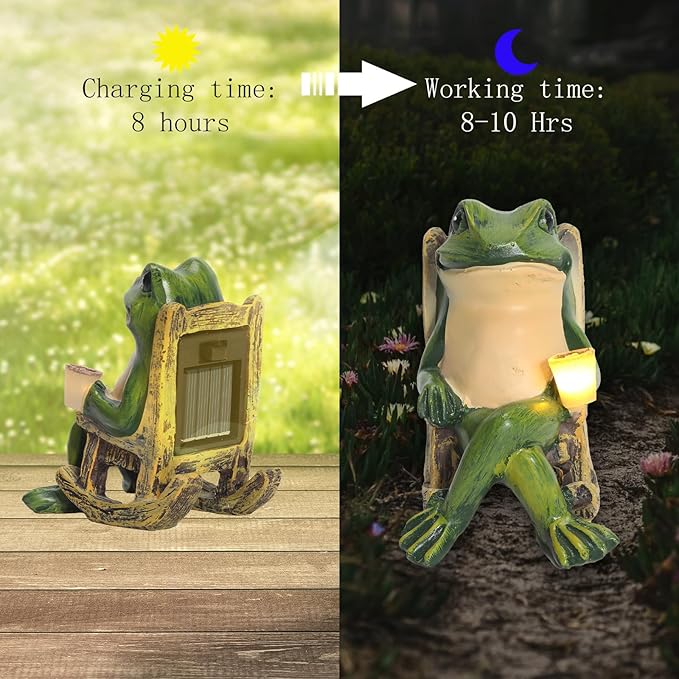 Miniature Frog Garden Statue Solar Light Outdoor Decor Frog Figurine for Outdoor Indoor Home Lawn Yard Balcony Porch Patio for Women Mom Grandma 3.74"x2.75"x3.93"-Ruum Studio Home