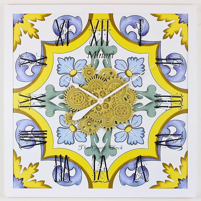 The Gears Clock Wall Clock Italy Collection with Moving Gears (Minori, 36 inch Square)-Ruum Studio Home