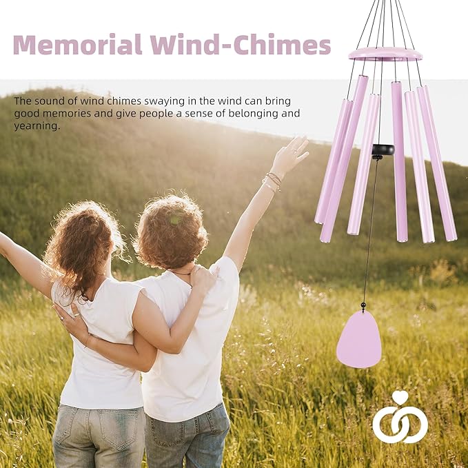 Wind-Chimes-Outdoor-Deep-Tone, Large Soothing Melodic Tones Windchimes, Wind Chimes for Outside, Memorial Wind Chime Best Gift for Mom Women Grandma Neighbors(32" Pink Coated Aluminum)-Ruum Studio Home