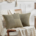 Fancy Homi 2 Packs Olive Green Big Decorative Throw Pillow Covers 24x24 Inch for Living Room Couch Bed, Rustic Farmhouse Boho Home Decor, Soft Corss Corduroy Patchwork Accent Cushion Case 60x60 cm-Ruum Studio Home
