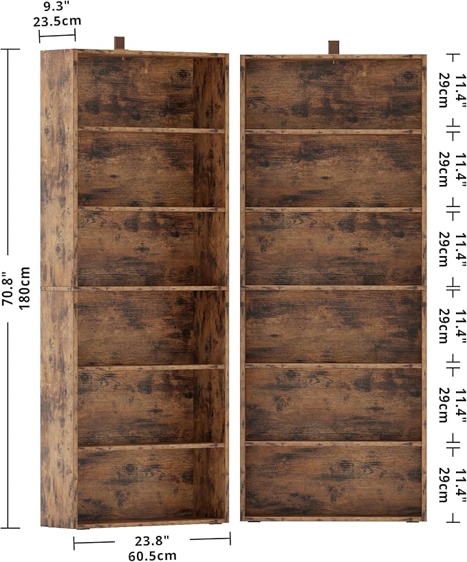 IRONCK Bookshelves and Bookcases Set of 2 Floor Standing 6 Tiers Display Storage Shelves 70 in Tall Bookcase Home Decor Furniture for Home Office, Living Room, Bed Room-Ruum Studio Home