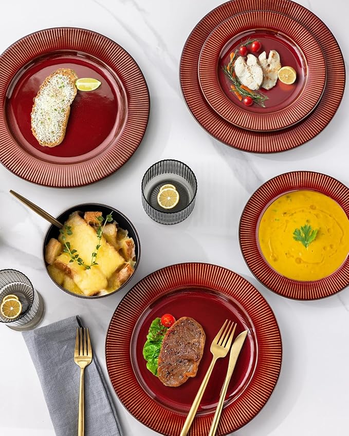 GBHOME Ceramic Dinnerware Sets,12 pcs Embossed Elegant Stoneware Plates and Bowls Sets, Housewarming Wedding Gift | Dishwasher & Microwave Safe | Dishes Set Service for 4-Ruum Studio Home
