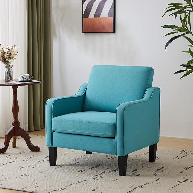 VINGLI Accent Chairs Set of 2 Living Room Chairs Teal Blue Reading Chair for Bedroom Scooped Arm Chair Mid Century Modern Accent Chairs Upholstered Comfy Chair for Apartment, Waiting Room-Ruum Studio Home
