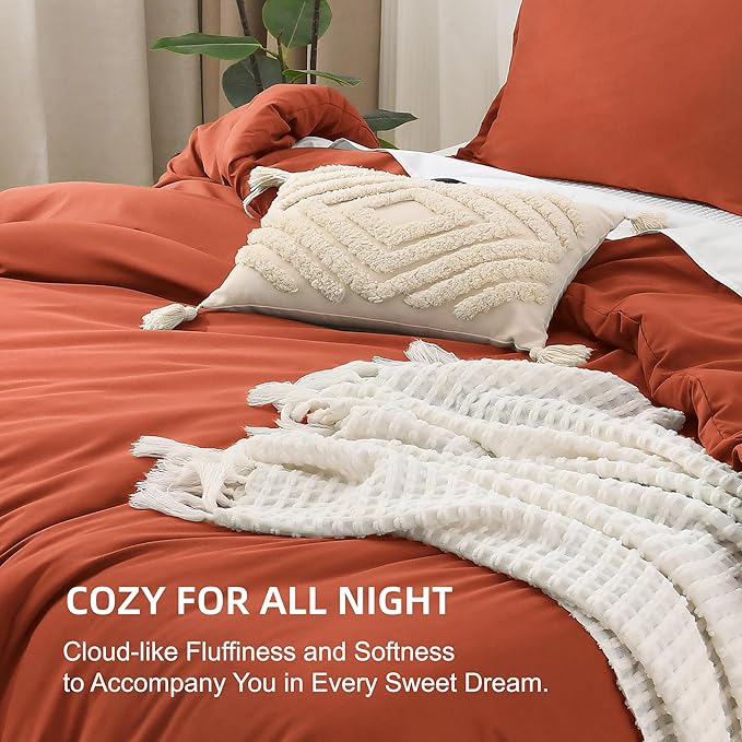 Litanika Burnt Orange California King Comforter Set - 3 Pieces Terracotta Cal King Lightweight Soft Solid Bed Comforter, Oversized Fluffy Quilt Blanket Bedding Set (104x96In, 2 Pillowcases)-Ruum Studio Home