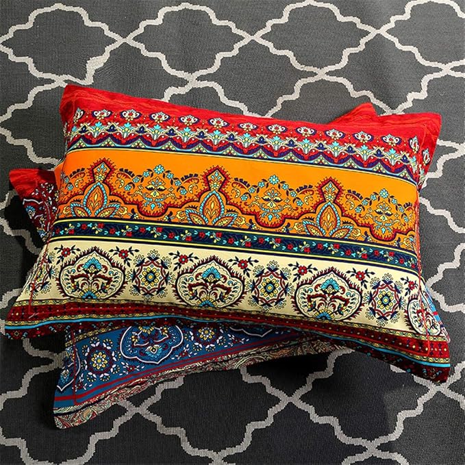 ABREEZE 3Pcs Bohemia Retro Bedding Ethnic Vintage Floral Duvet Cover Boho Bedding 100% Brushed Cotton Bedding Sets Damask Paisley Coloful Mandala Down Comforter Cover,Queen-Ruum Studio Home