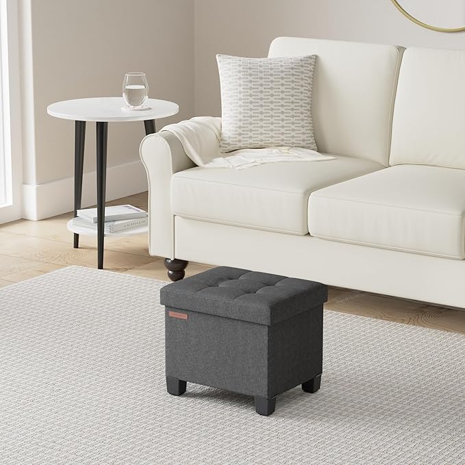 SONGMICS Storage Ottoman, Small Ottoman Foot Rest with Legs, 12.6 x 15.8 x 13.2 Inches Foot Stool, Load up to 660 lb, for Living Room, Bedroom, Dorm, Ink Black ULSF012B01-Ruum Studio Home
