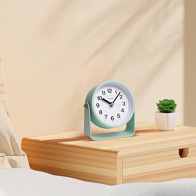 Analog Alarm Clock, Silent Non-Ticking Quartz Movement, Battery-Operated with Snooze & On-Demand Light, Easy to Set Gentle Wake Bedside Desk Clock, Ideal for Home, Travel, Office (Green)-Ruum Studio Home