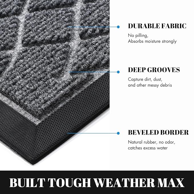 Yimobra Front Door Mat Outdoor Indoor 36x24, All-Season, All-Weather, Heavy Duty Welcome Door Mats Outside Entrance, Non Slip Porch Patio Entrance Mat, Black Gray-Ruum Studio Home