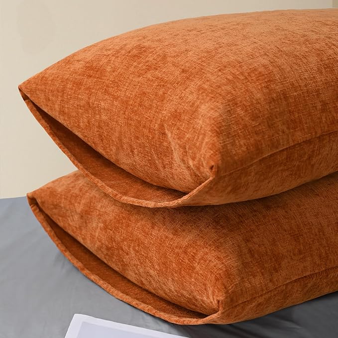 CaliTime Fall Throw Pillow Covers Decorative 20 X 26 Inches Pack of 2 Cozy Chenille Standard Pillow Shams Cases for Couch Sofa Bed Living Room Home Burnt Orange-Ruum Studio Home