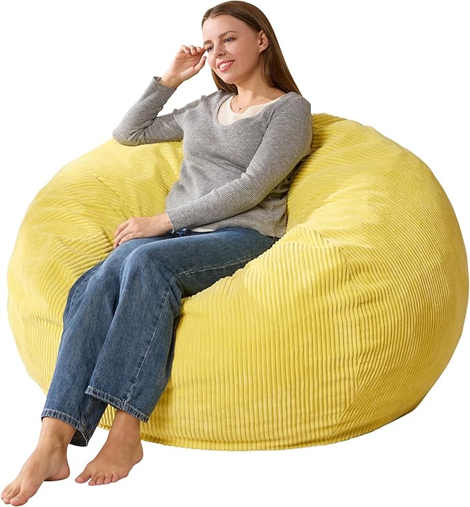 3.5FT Bean Bag Chairs Teardrop Bean Bag Chair for Adults Beanbag Chair with Memory Foam Filled Machine Washable Cover for Living Room, Bedroom (Large,Yellow)-Ruum Studio Home