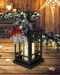iStatue Metal Black Christmas Lantern with Flameless Candle, 14'' Modern Farmhouse Decor Festive Holiday Rustic Home Gifts for Indoor / Outdoor (Xmas)-Ruum Studio Home