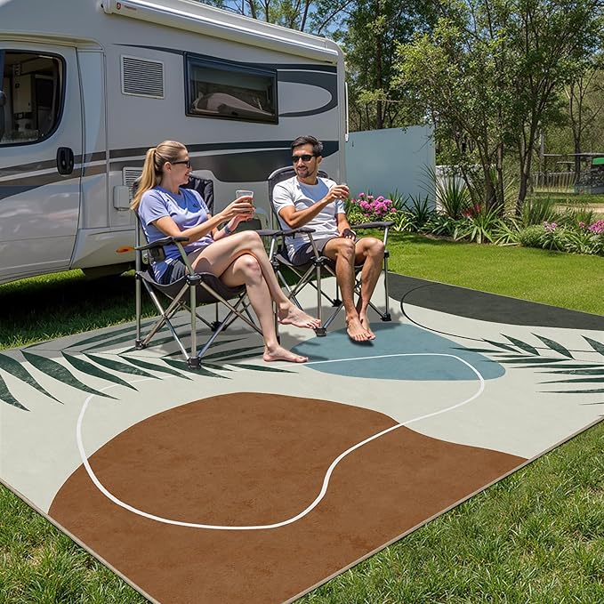 Indoor Outdoor Area Rug, Mid Century Outdoor Patio Rug, Washable Abstract Art Leaves Eucalyptus Rugs, Non-Slip Carpet for Camping, Living Room, Bedroom, Deck(5x8)-Ruum Studio Home