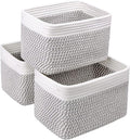 Small Cotton Rope Storage Basket Set of 3-11"x7"x7" Perfect Woven Baskets for Storage, Ideal Storage Baskets for Organizing Toys, Towels, and More - Baskets for Shelves（White & Mixed Grey）-Ruum Studio Home