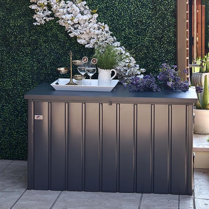 PURPLE LEAF Outdoor Deck Box 120 Gallon Waterproof Lockable Storage Box Container with Lid Deck Organization for Patio Cushions Side Table Pool Accessories Garden Tools, Gray-Ruum Studio Home