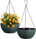 12 inch Large Hanging Planters for Indoor Outdoor Plants, 2 Pack Hanging Flower Pots with Drainage Holes and Chain, Plastic Hanging Baskets for House Plants, Black with Green Speckles-Ruum Studio Home