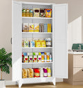 75" Tall Pantry Cabinet,Farmhouse Kitchen Pantry Storage Cabinets with 2 Doors and 5 Shelves,White Metal Storage Cabinet,Large Cupboard for Home,Kitchen,Dining/Living Room-Ruum Studio Home