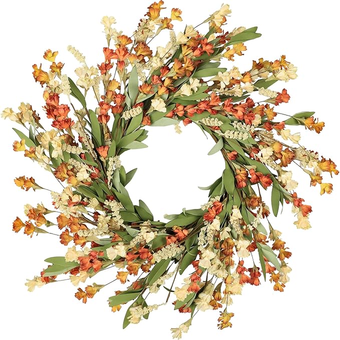 Artgar Fall Wreath, Fall Wreaths for Front Door, 24 in Fall Decor Floral Wreath, Door Wreaths for Front Door Outside All Season for Thanksgiving Home Indoor Outdoor Wall Decor (White Orange Yellow)-Ruum Studio Home