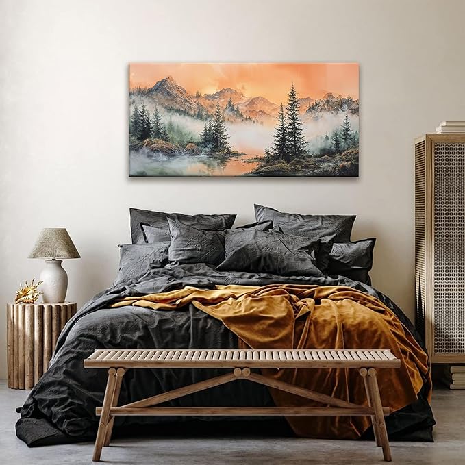 Tsomzxng Large Mountain Wall Art For Living Room Canvas Art Wall Decor For Office Wall Decorations Picture For Bedroom Forest River Landscape Prints Paintings Modern Pictures Artwork 24 X 48 In-Ruum Studio Home