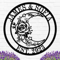 Moon Metal Floral Art Decor Black Boho Large Floral Moon and Star Phase Wall signs for Half Moon Flower Sculpture Hanging Wall Decor for Bedroom-Ruum Studio Home