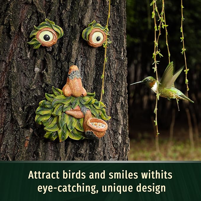 Tree Face Decor Outdoor,Whimsical Outdoor Art with Bird Feeder,Tree Hugger Bark Ghost Face Decoration Funny Yard Art,Garden Creative Decoration (8 INCH)-Ruum Studio Home