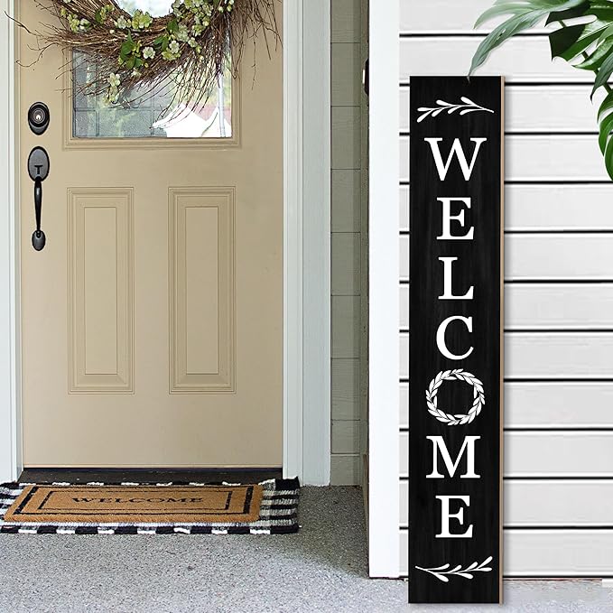 Welcome Wooden Porch Sign 47.2"H Front Door Rustic Standing Large Welcome Porch Sign for Home Front Porch Decor Rustic Wall Decor Home Farmhouse Yard Door Decorations -Black Porch Decor-Ruum Studio Home