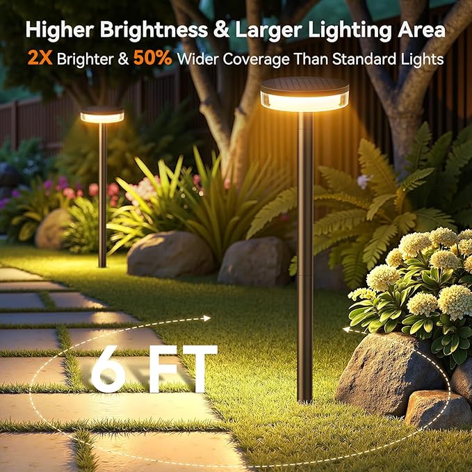 LETMY Solar Pathway Lights Outdoor, 6 Pack 2X Brighter Solar Lights Outdoor Waterproof, Taller Pathway Light with Larger Panel, Auto On/Off Up to 12Hrs Driveway Light for Yard Outside Patio Path Lawn-Ruum Studio Home