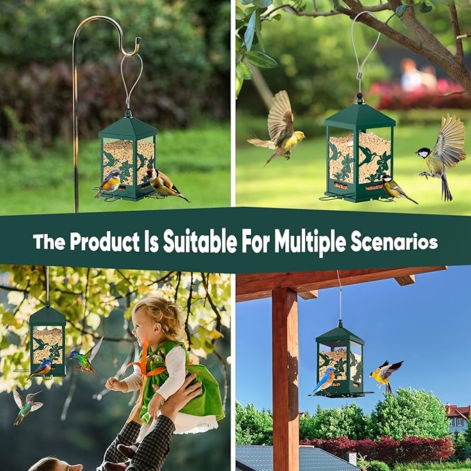 Squirrel Proof Bird Feeders for Outdoors, 6LBS Extra Large Capacity Hanging Metal Bird Feeder with Weight-Activated Perches, Wild Bird Feeders for Outside Finch, Cardinal, Blue Jay-Ruum Studio Home