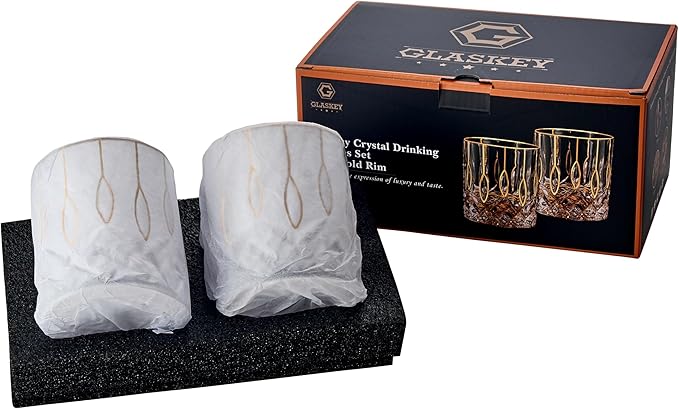 Gold Rim Whiskey Glasses Set of 2,Crystal Old Fashioned Glasses-Luxury Gold Collection,Perfect for Scotch Bourbon Rocks Cognac Vodka Gin Tequila Rum Liquor,Whiskey Gifts for Men-Ruum Studio Home