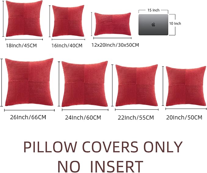 Fancy Homi 2 Packs Red Decorative Throw Pillow Covers 20x20 Inch for Living Room Couch Bed Sofa, Holiday Christmas Home Decor Gift, Soft Corss Corduroy Patchwork Accent Square Cushion Case 50x50 cm-Ruum Studio Home
