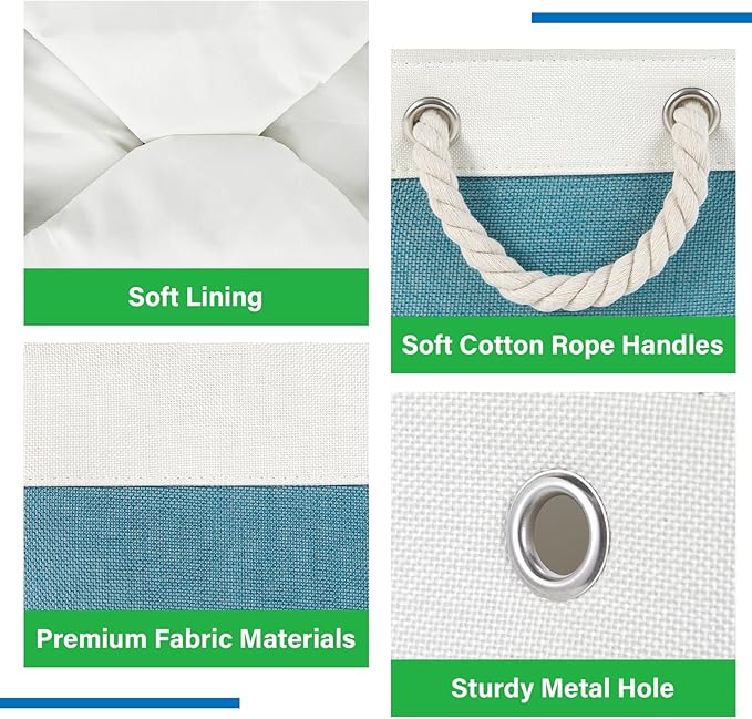 Bidtakay Small Storage Baskets for Shelves 3 Pack Fabric Storage Bins for Organizing Linen Collapsible Organizer for Closet-White&Teal-Ruum Studio Home