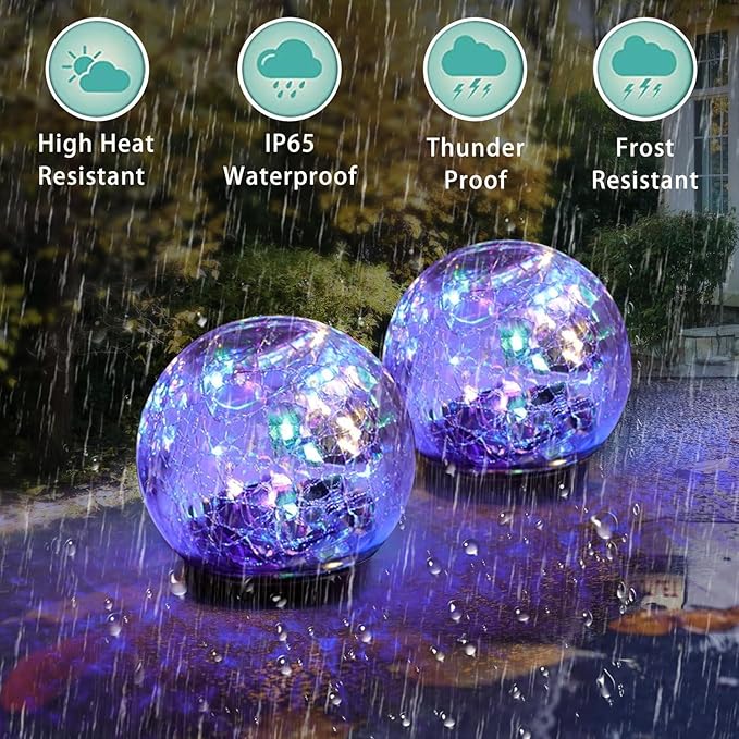 Solar Garden Lights Outdoor Waterproof, 4 Pack Cracked Glass Ball Light, Ground Landscape Garden Decor, Solar Globe Decorative for Pathway/Patio/Lawn/Yard (Multicolor, 4.7")-Ruum Studio Home