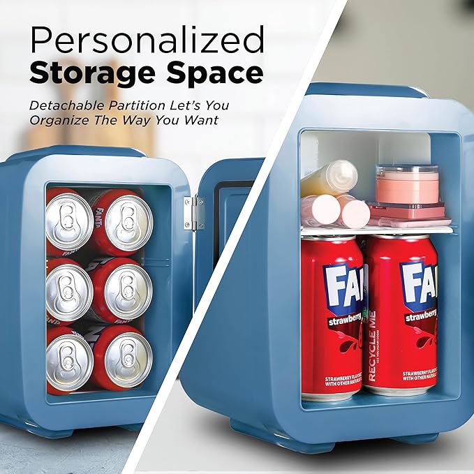 IBMF4SLT Fridge for Bedroom, Skincare, Portable Cooler & Warmer for Makeup, for Office & Home Refrigerator, Mini (4 L / 6-Can), Slate Blue-Ruum Studio Home
