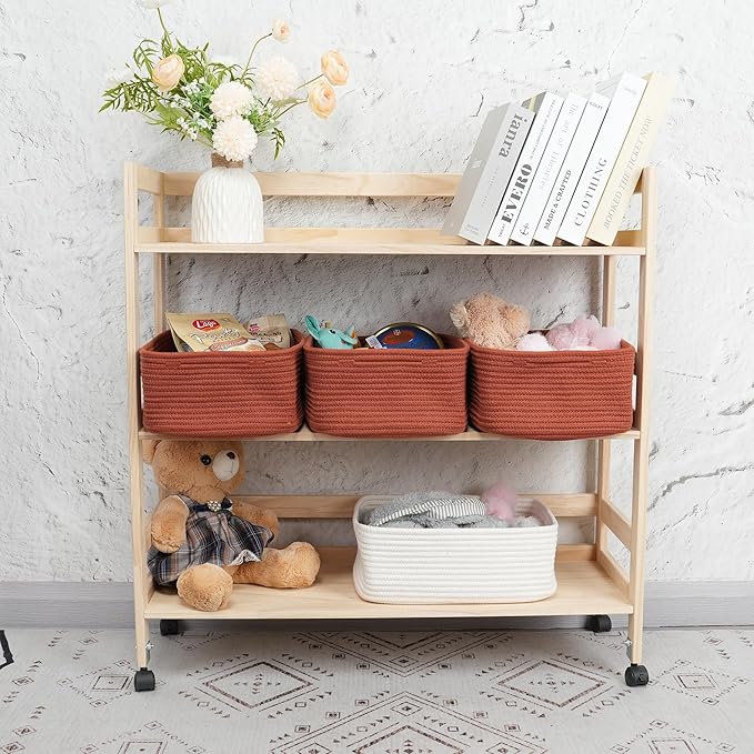Small Woven Storage Baskets 13“X9”X5“ Decorative Rope Bins for Organizing Shelves, Closets, and Toys, Empty Gift Baskets, Cute Organizer Basket for Home and Office (rustic, Large)-Ruum Studio Home