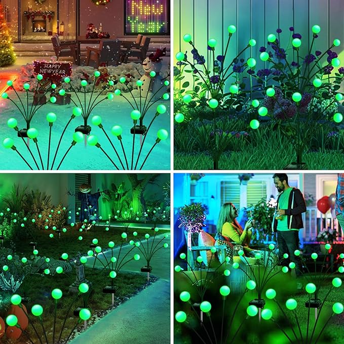 Solar Firefly Light, Christmas Lights for Outside Decorations, 4 Pack 24 LED Green Solar Garden Lights, Outdoor Waterproof Garden Decor for Yard Patio Pathway Lawn Christmas-Ruum Studio Home