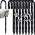 VVOKGO Rebar Stakes 12 Inches J Hook Heavy Duty Chain Link Fence Stakes, 16 Pcs Metal Long Tent Spikes Ground Anchors for Wire Fencing, Dogs Digging, Camping Tents, Swings, Greenhouse, Black-Ruum Studio Home