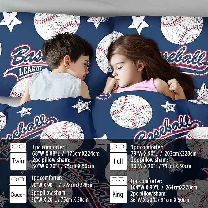 Baseball Comforter Set Twin,Sports Bedding Sets for Boys,Blue Sports Comforter Twin Bedroom Decor,Baseball Bedding Teen for All Seasons,Blue Quilt Kids Bedroom Decor-Ruum Studio Home